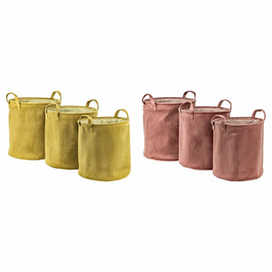 DKD Home Deko Korb-Set aus Polyester mit Henkeln in Gelb und Rosa - homely Family Shop