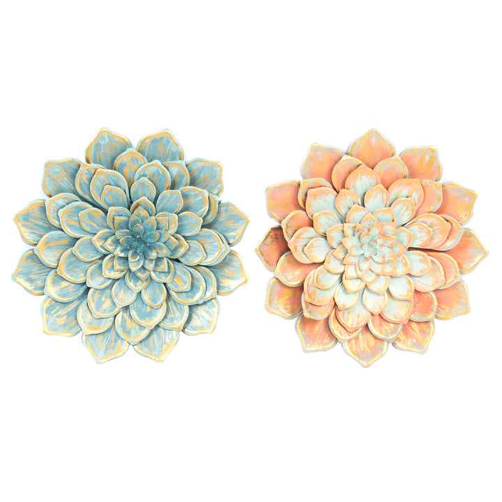 DKD Home Deko Blumen, blau und orange, Shabby Chic Wandkunst - homely Family Shop