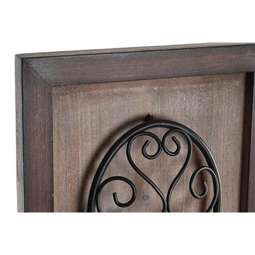 Antike Deko-Figur mit Holzrahmen und filigranem Metall Design. Essbestecke Wanddeko.