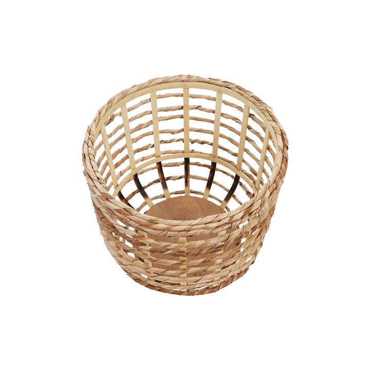 DKD Home Decor Korb-Set aus geflochtenem Material mit Holzrahmen und runder Basis.