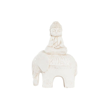 Deko-Figur: Weißer Elefant mit Buddha im Antik-Look. Orientalische Deko-Figur aus Magnesium.