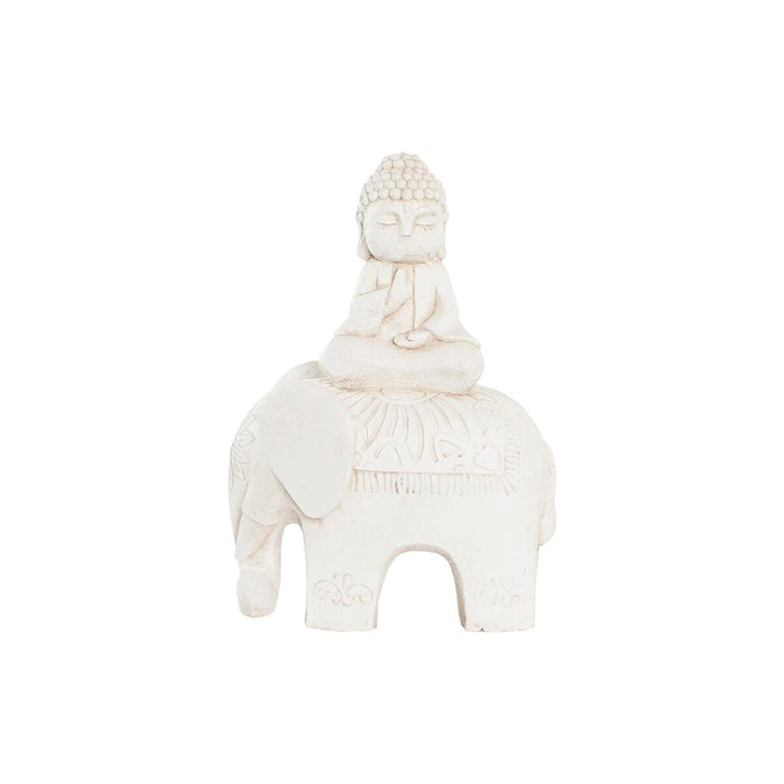 Deko-Figur: Weißer Elefant mit Buddha im Antik-Look. Orientalische Deko-Figur aus Magnesium.