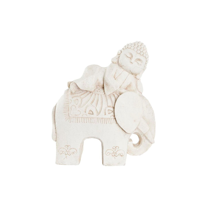 Weiße Deko-Figur eines Elefanten im Antik-Look mit Buddha für orientalischen Stil.