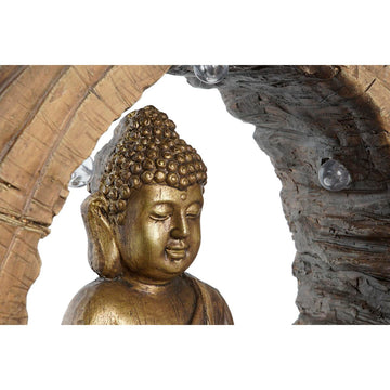 Goldene Buddha Deko-Figur mit orientalischem Bogen und Lichtern für ein entspanntes Ambiente.