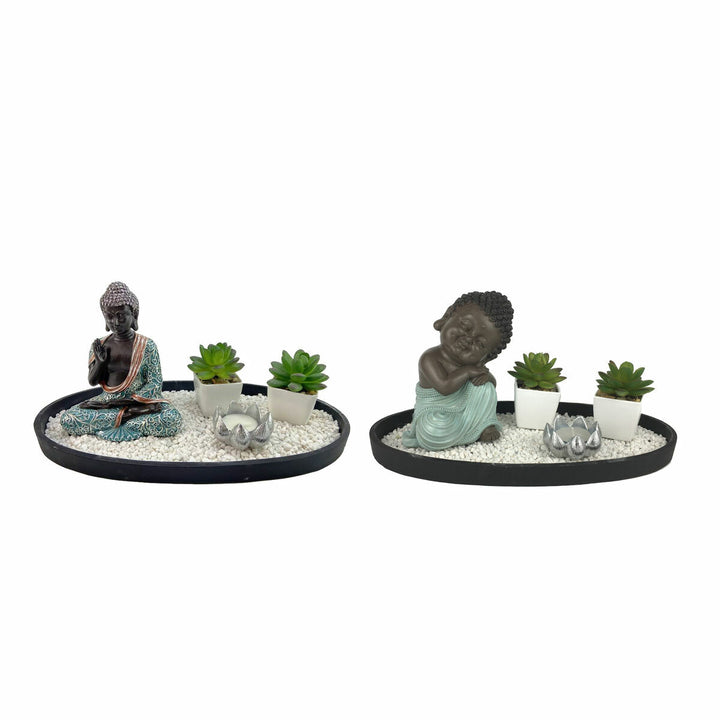 DKD Home Dekor orientalische Gartenfiguren mit Buddha und Sukkulenten. - homely Family Shop