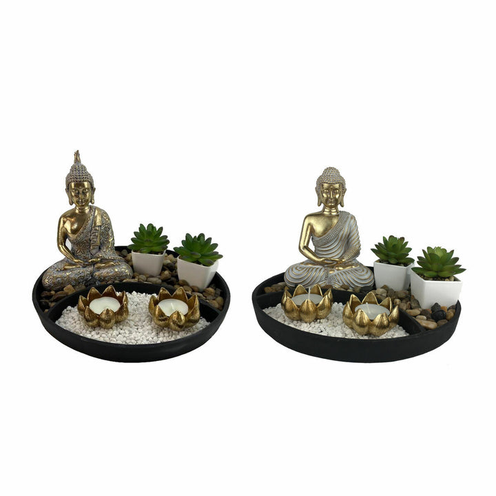 Orientalische Garten Deko mit Buddha Statuen und Kerzenhalter - homely Family Shop