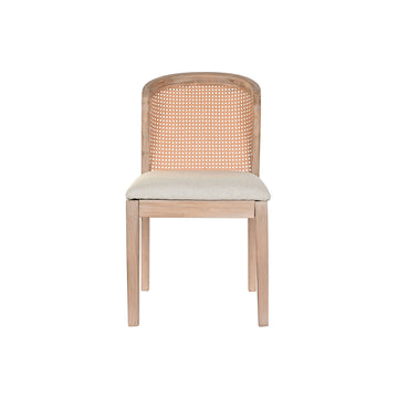 Beiger Esszimmerstuhl mit Holzrahmen und Webmuster - homely Family Shop