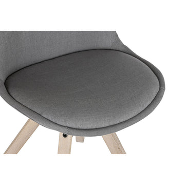 Nahaufnahme: Dunkelgrauer Polyester Stuhl mit Holzbeinen - Homely Family Shop