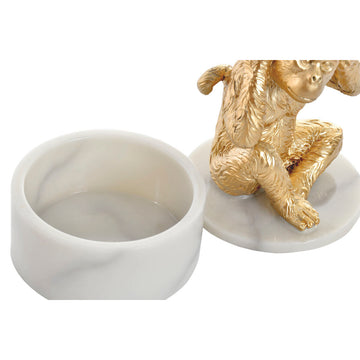 DKD Home Decor, tropische Affen Figur mit Behälter, weiß und gold - homely Family Shop