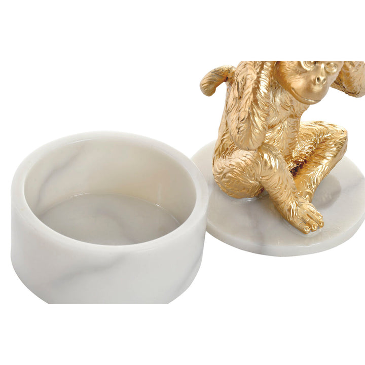 DKD Home Decor, tropische Affen Figur mit Behälter, weiß und gold - homely Family Shop