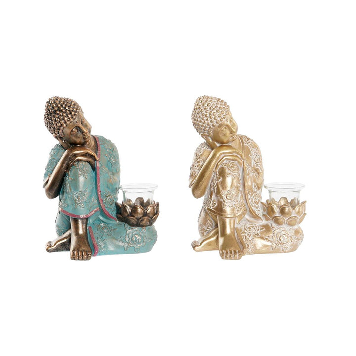 Goldener, grüner Buddha mit Lotus Deko von DKD Home Decor - homely Family Shop