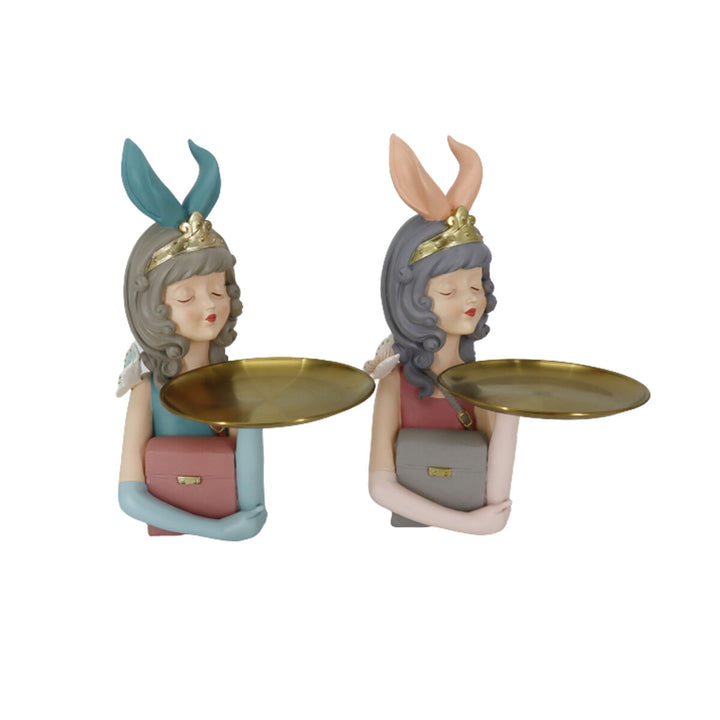 DKD Home Decor Deko-Figuren mit goldenen Tabletts, rosa und blau - homely Family Shop
