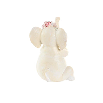 Weiße Deko Elefant Figur mit rosa Blumenkranz - homely Family Shop