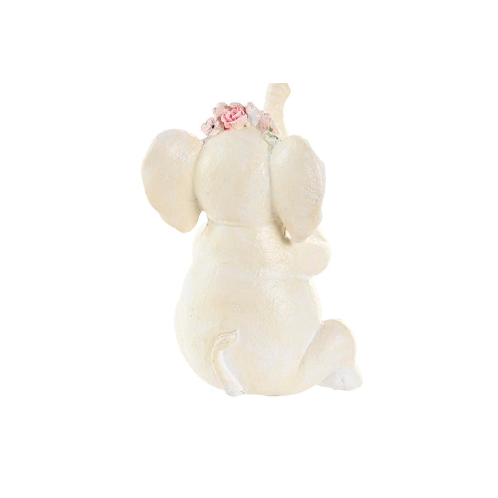 Weiße Deko Elefant Figur mit rosa Blumenkranz - homely Family Shop