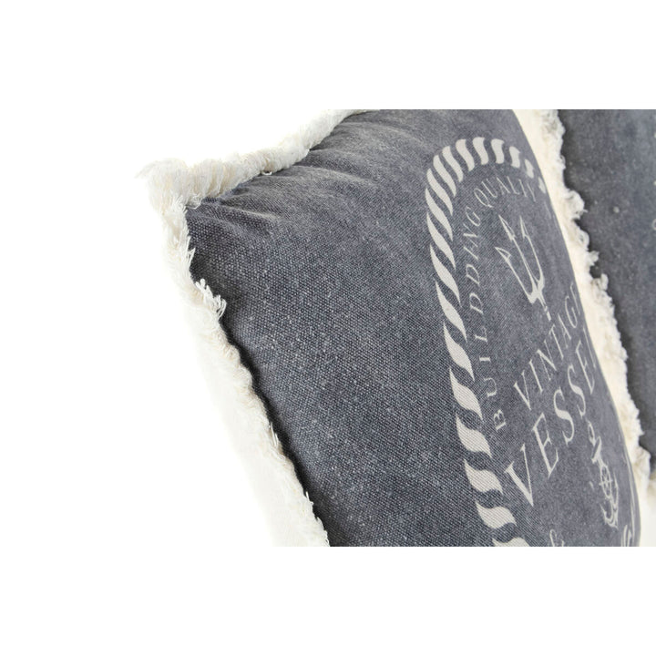 DKD Home Decor Kissen, blau-weiß mit maritimem Muster und Fransenrand.