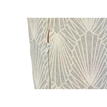 Detailaufnahme vom Boden Kissen mit weiß-grauem Muster und Reißverschluss.