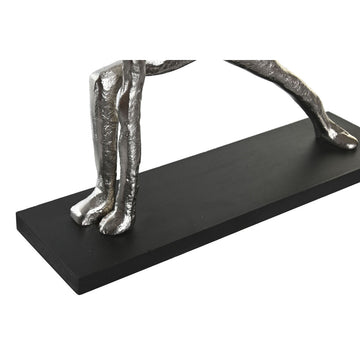 Silberfarbene Yoga Figur im Indianer-Stil auf schwarzem Sockel. Deko-Figur.