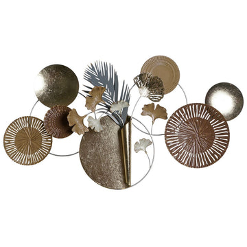 Grau-goldene Deko-Figur mit Kreisen und Pflanzen-Design für Wanddeko.
