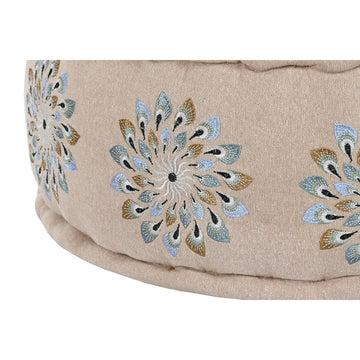 Detailansicht vom beigen Puff mit blauen Blumenmuster - homely Family Shop