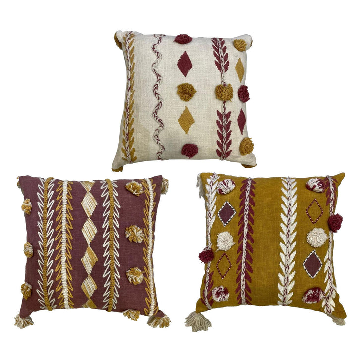 DKD Home Decor Kissen Set in Weiß, Granatrot und Senf mit strukturiertem Design.