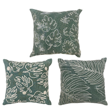 DKD Home Decor Kissen, 3er Set. Weiß/grün mit tropischen Blumenmuster, 40x15x40 cm.