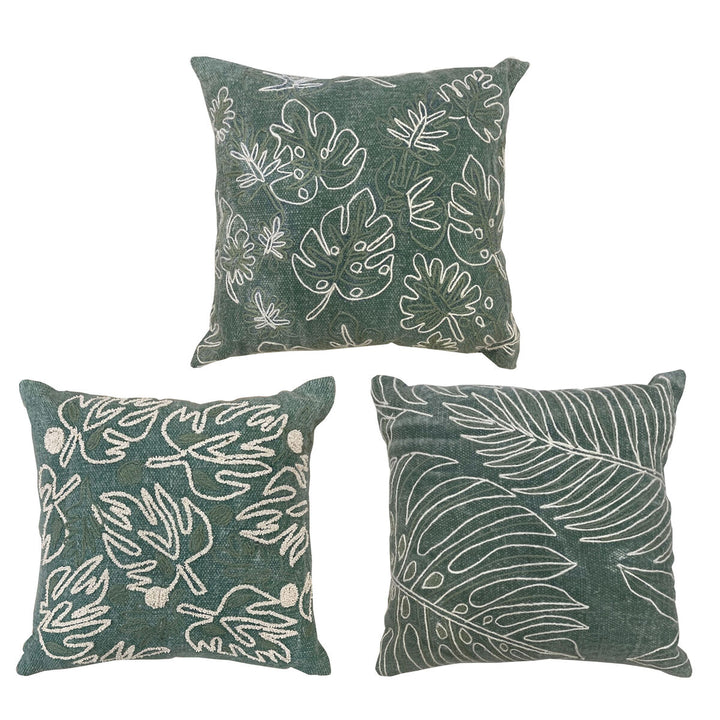 DKD Home Decor Kissen, 3er Set. Weiß/grün mit tropischen Blumenmuster, 40x15x40 cm.