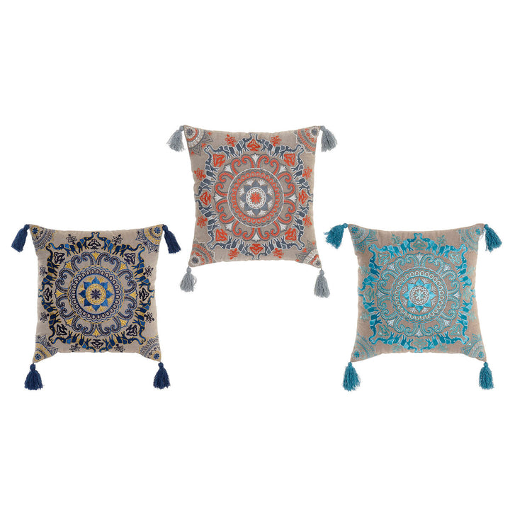 DKD Home Decor Kissen Set mit Mandala Muster in Orange, Blau und Quasten Details.