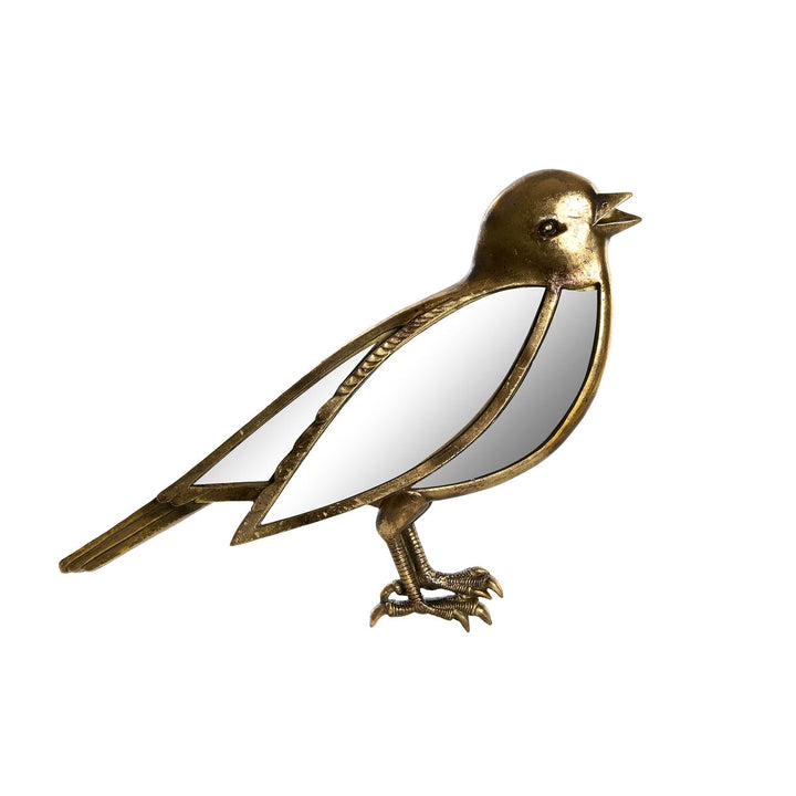 Goldene Deko-Figur in Vogelform, 41,5 cm hoch mit Spiegel-Details für stilvolle Dekoration.