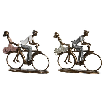 DKD Home Decor Figuren: Paar auf Tandem, rosa/gold und silber/weiß. Dekorative Figuren.