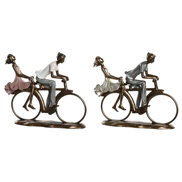DKD Home Decor Figuren: Paar auf Tandem, rosa/gold und silber/weiß. Dekorative Figuren.