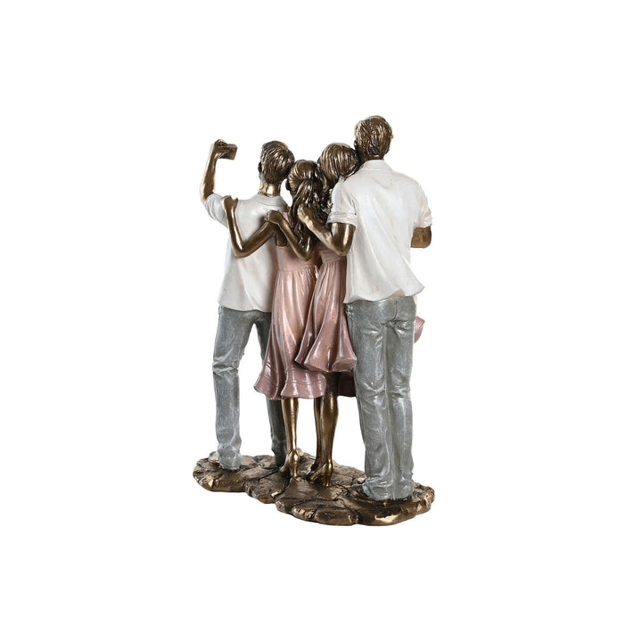 Rosa-goldene Deko-Figur einer Familie, die ein Selfie macht. Dekorative Familienfigur.