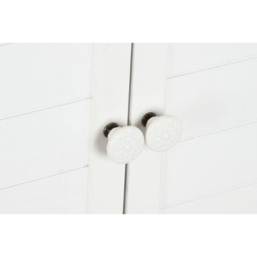 Detailaufnahme: Weiße DKD Anrichte mit Holz und MDF, runde Knöpfe - Homely Family Shop