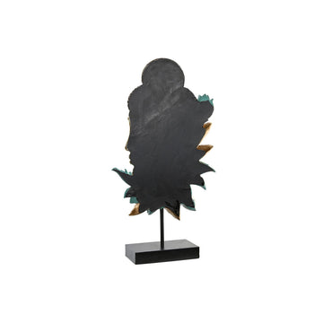Schwarze Buddha Figur mit Gold und Türkis Akzenten, orientalische Deko.