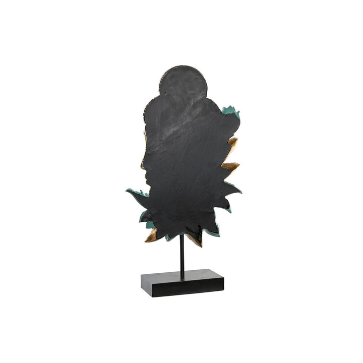 Schwarze Buddha Figur mit Gold und Türkis Akzenten, orientalische Deko.
