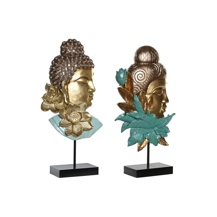 Zwei goldene Buddha Figuren mit türkisen Akzenten. Orientalische Deko-Elemente für Ihr Zuhause.