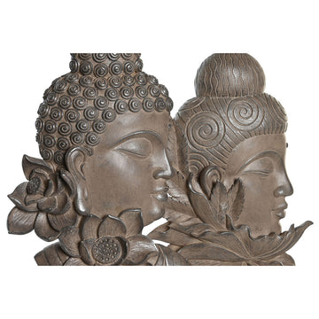 Braune Buddha Deko-Figuren im orientalischen Stil mit Lotusblumen. Dekoratives Element.
