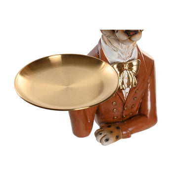 Dekorative Leopard Figur im Kolonialstil mit goldenem Tablett. Blaue, goldene und braune Deko-Figur.