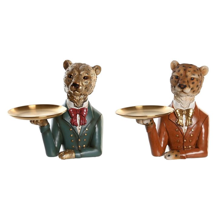 DKD Home Decor: Zwei Leopard-Figuren in Blau, Gold und Braun mit goldenen Tabletts.