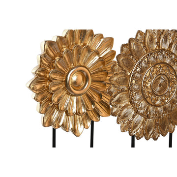 Goldene Deko-Figuren mit modernen Kreisen auf schwarzen Ständern. Dekoratives Figuren Set.