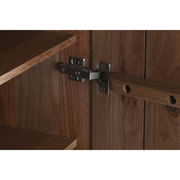 Innenansicht des Holz Schrank mit Regalen und Scharnier - homely Family Shop