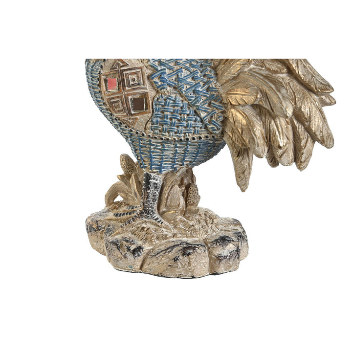 Detailaufnahme: Blaue Deko-Figur Hahn mit türkis Decapé-Finish. Elegante Wohnraumdekoration.