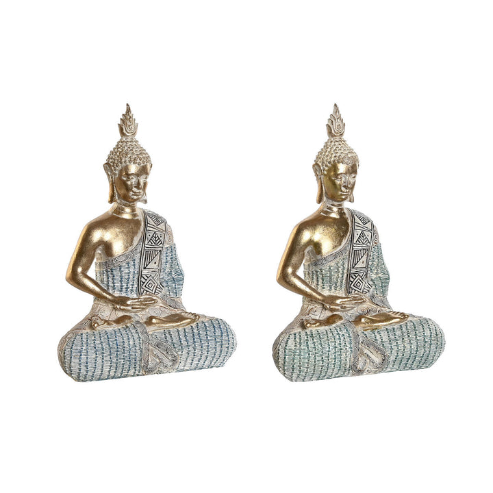 Zwei blaue Buddha Figuren mit Orientalisch Decapé. Deko-Figuren mit feinen Details.