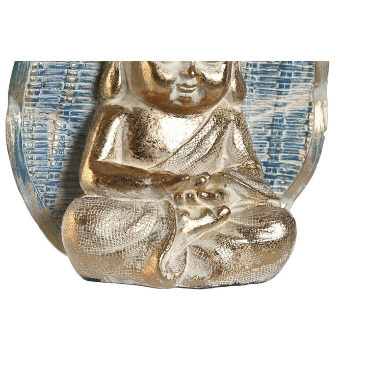 Goldene Buddha Deko-Figur mit blauem Hintergrund im orientalischen Decapé-Stil.
