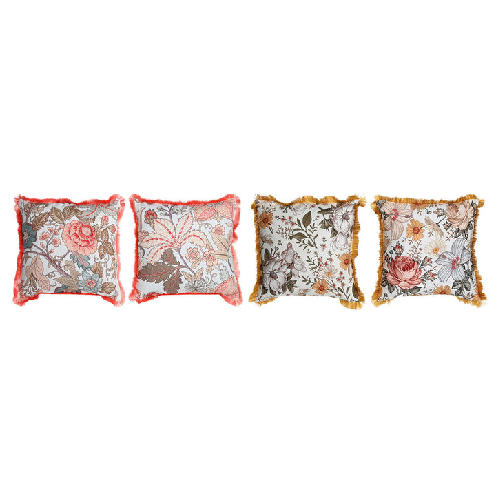 DKD Home Decor Kissen mit Blumenmuster und Fransen, 4er Set.