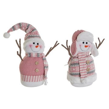 Zwei rosa Deko Schneemänner mit Mützen und Schals. Winterliche Dekoration für Ihr Zuhause.
