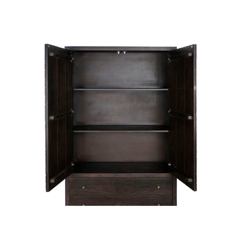 Schwarzer Schrank aus Akazienholz mit Fächern und Schubladen - homely Family Shop