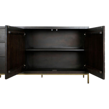 Dunkelbraune Anrichte mit goldenen Beinen offen - homely Family Shop