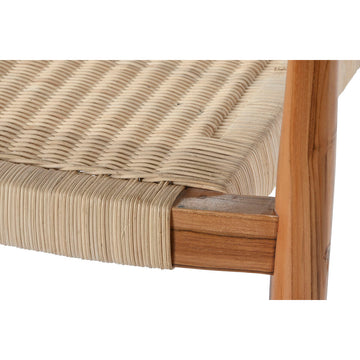 Detailansicht Esszimmerstuhl mit Holzrahmen und gewebtem Sitz - homely Family Shop