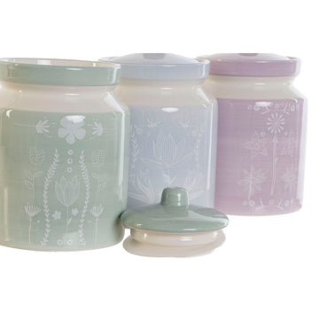 Drei pastellfarbene DKD Home Decor Dolomit Gefäße mit Blumenmuster - homely Family Shop