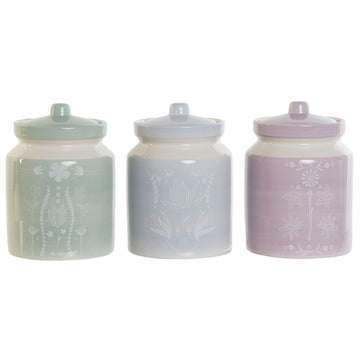 DKD Home Decor Gefäße aus Dolomit in blau, grün und lila mit Blumenmuster - homely Family Shop